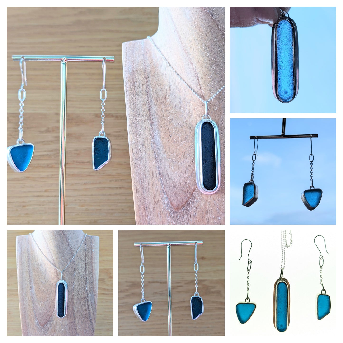 Teal Sea Glass Necklace & Earrings Set