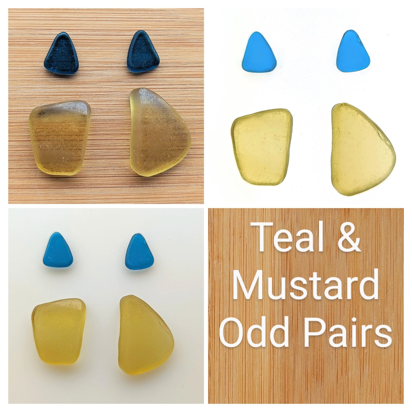 "Teal & Mustard" odd pairs: Hand-shaped Edinburgh Sea-Pieces - Sea Glass & Sea Pottery