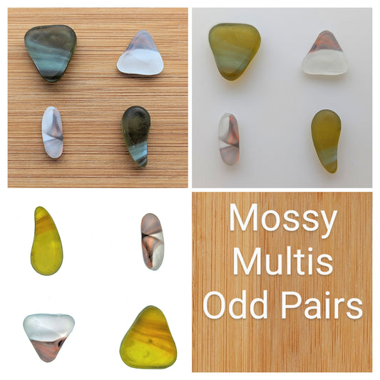 "Mossy Multis" odd pairs: Hand-shaped Edinburgh Sea-Pieces - Sea Glass & Sea Pottery