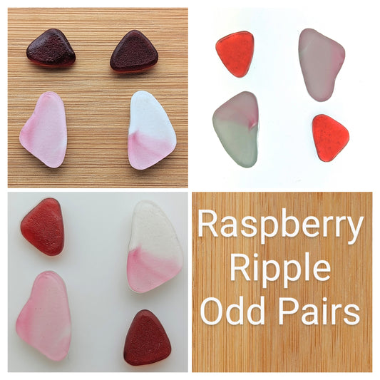 "Raspberry Ripple" odd pairs: Hand-shaped Edinburgh Sea-Pieces - Sea Glass & Sea Pottery