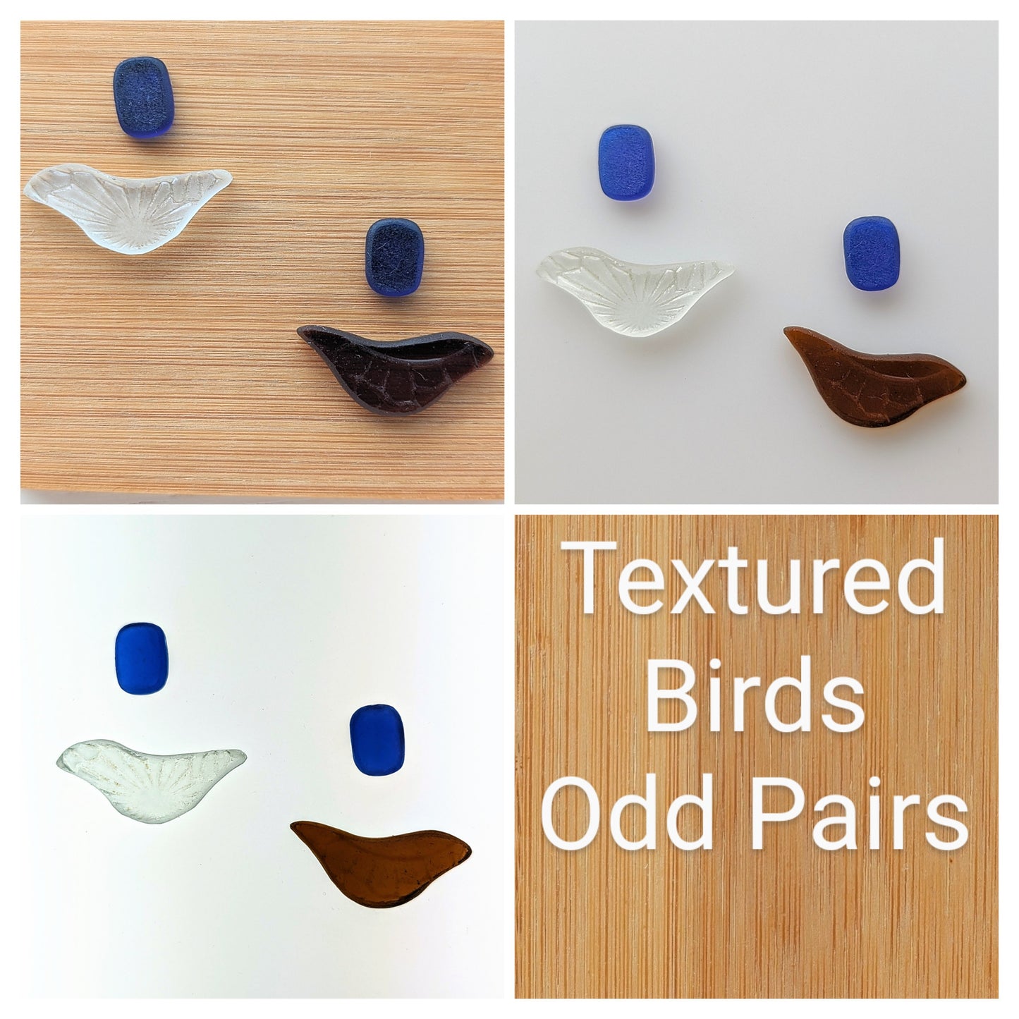 "Textured Birds" odd pairs: Hand-shaped Edinburgh Sea-Pieces - Sea Glass & Sea Pottery