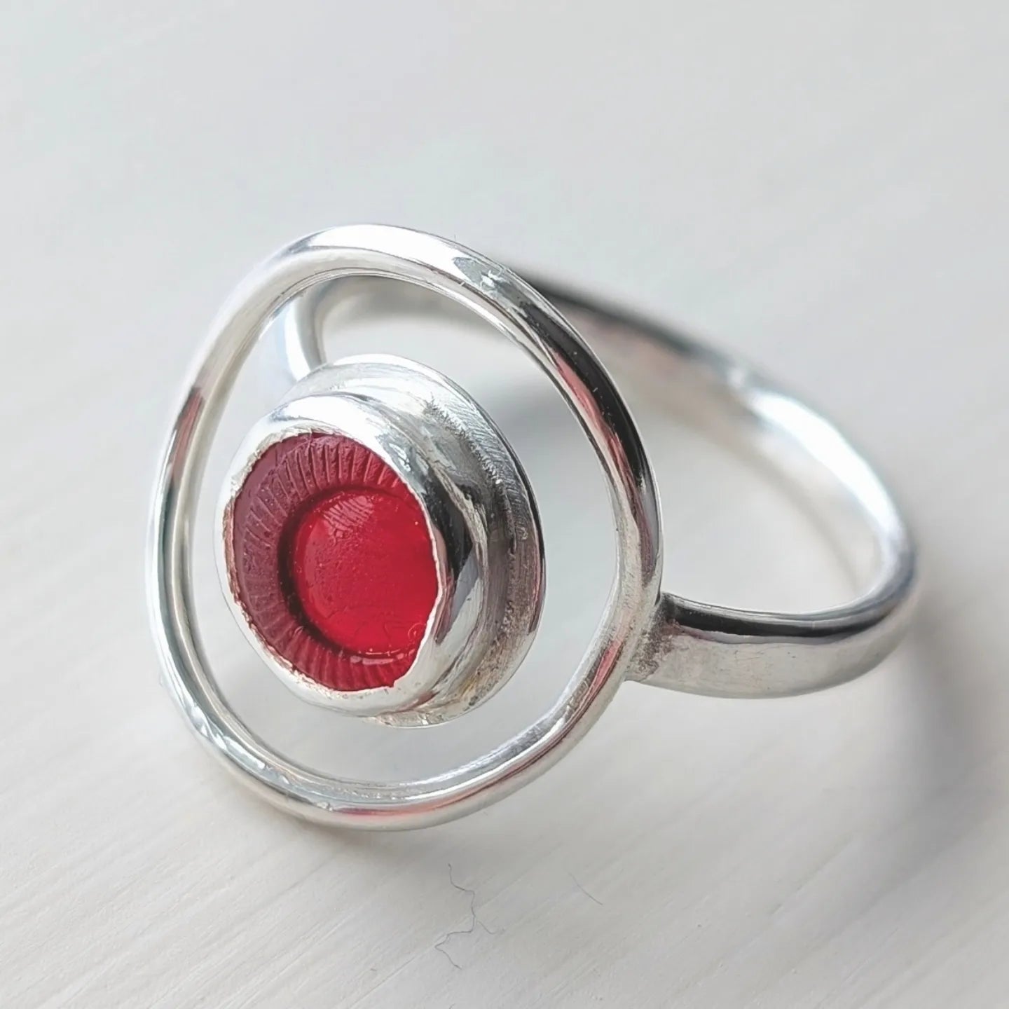 "Solar Eclipse" Adjustable Sea Button Silver Ring