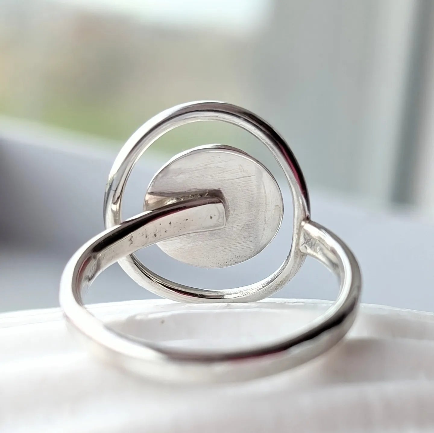 "Solar Eclipse" Adjustable Sea Button Silver Ring