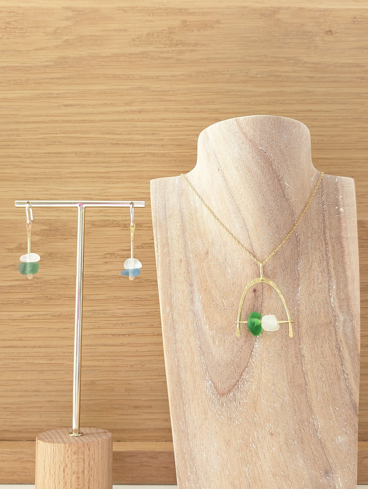 Brass Rainbow Edinburgh Sea Glass Necklace & Earrings Set