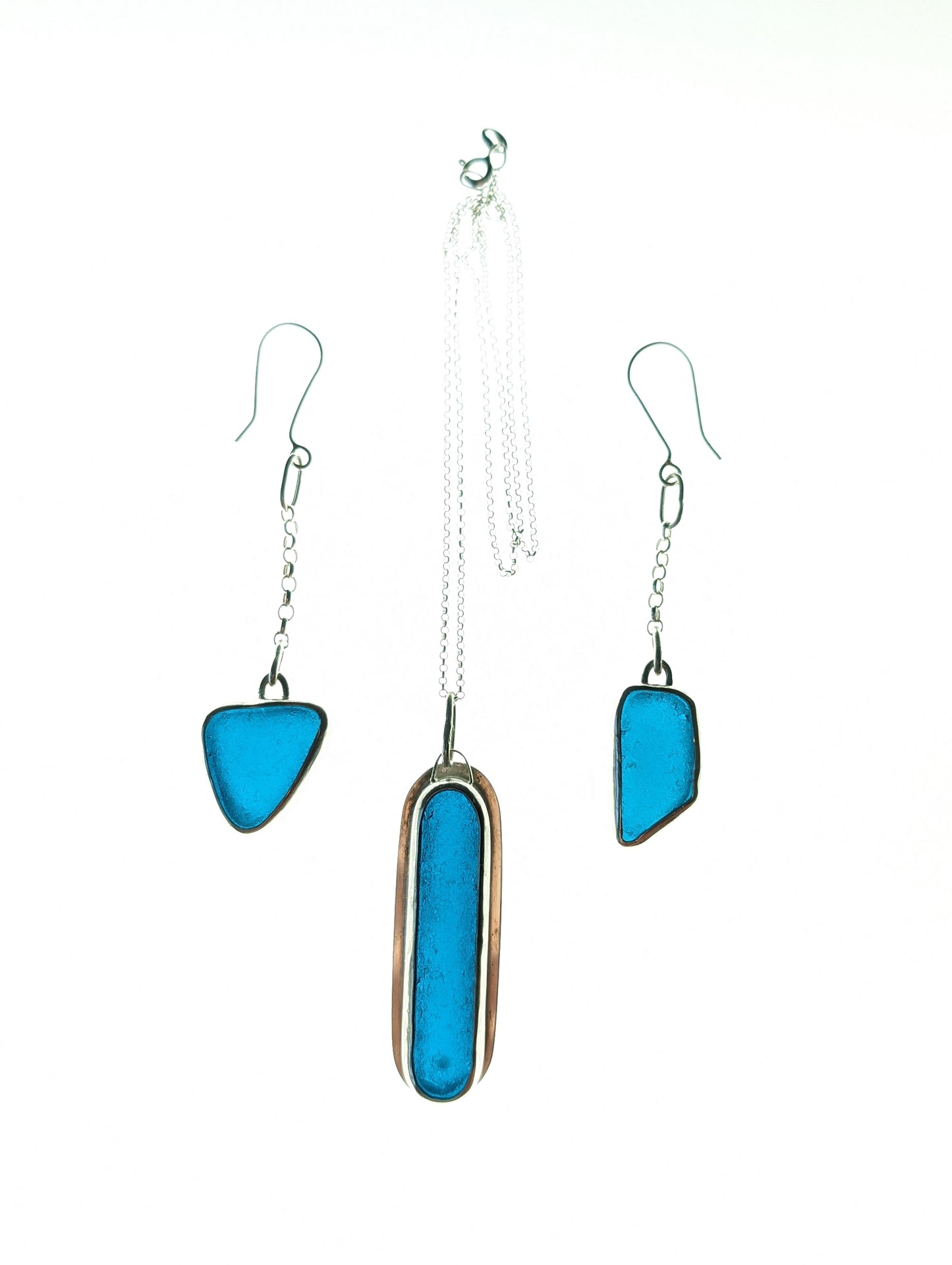 Teal Sea Glass Necklace & Earrings Set