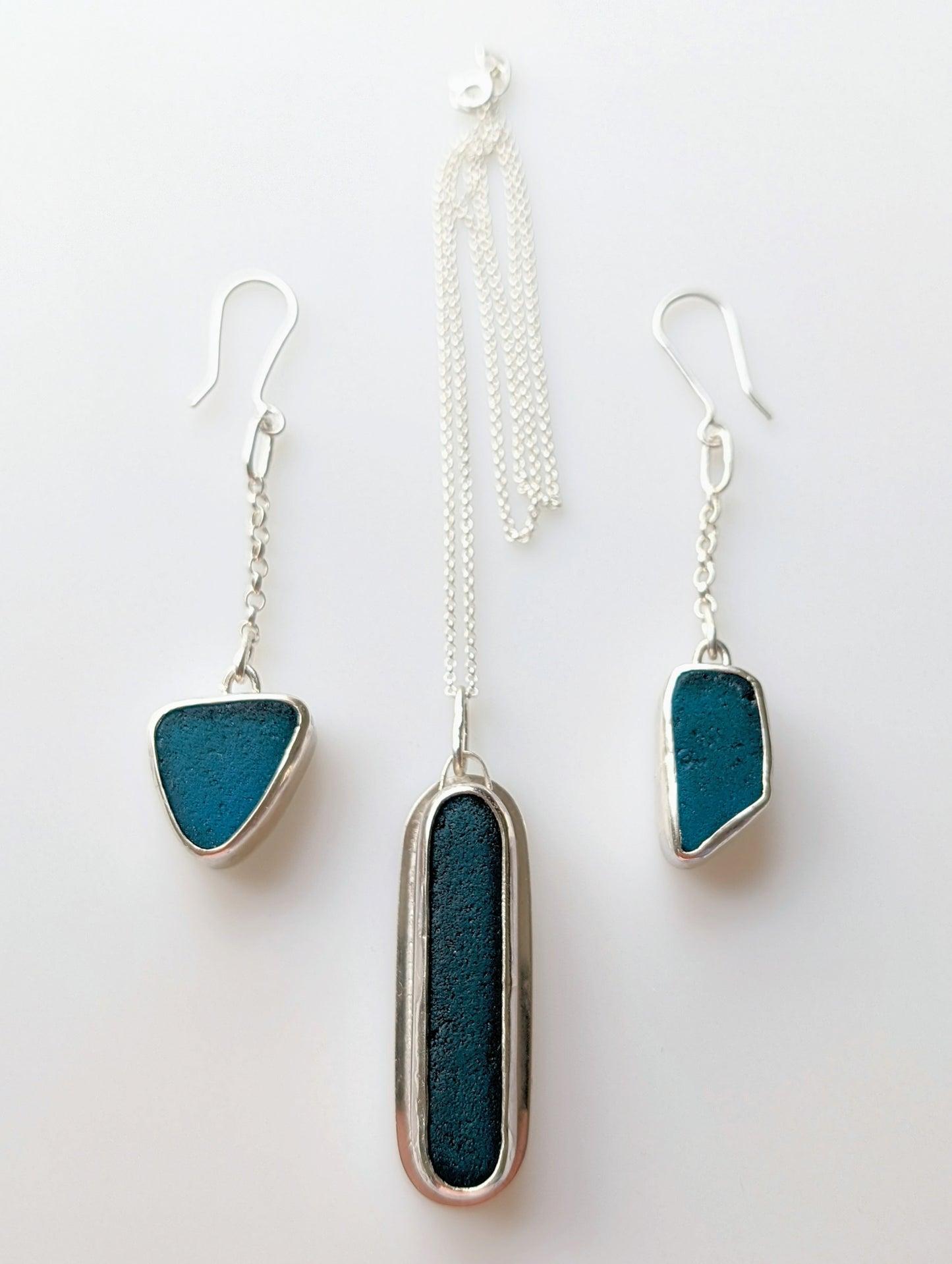 Teal Sea Glass Necklace & Earrings Set