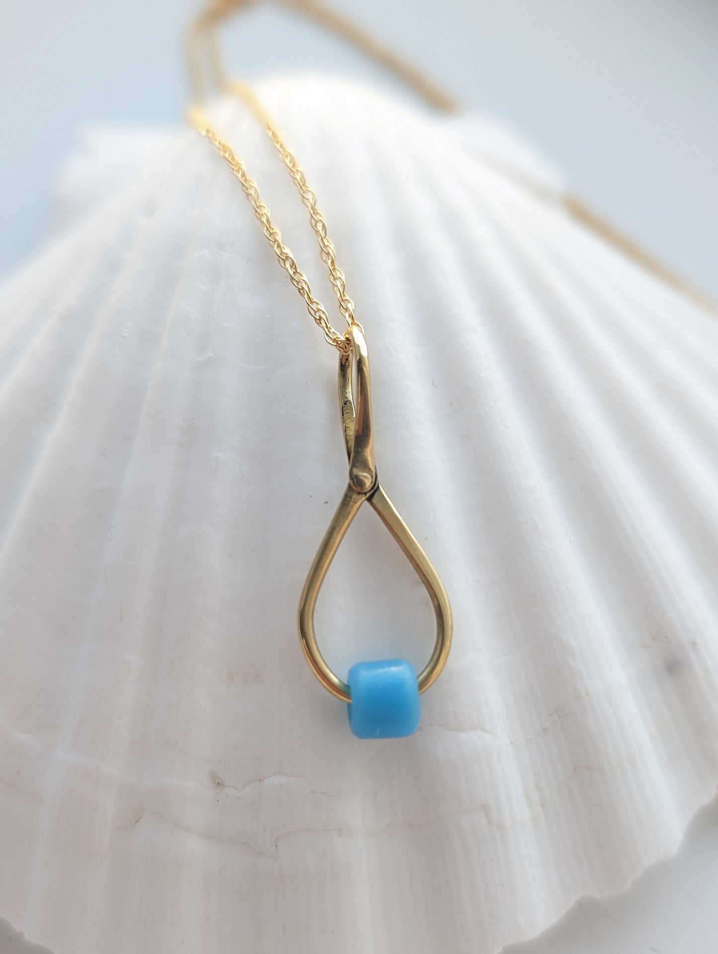 Glass Sea Bead on Riveted Brass Hoop Necklace