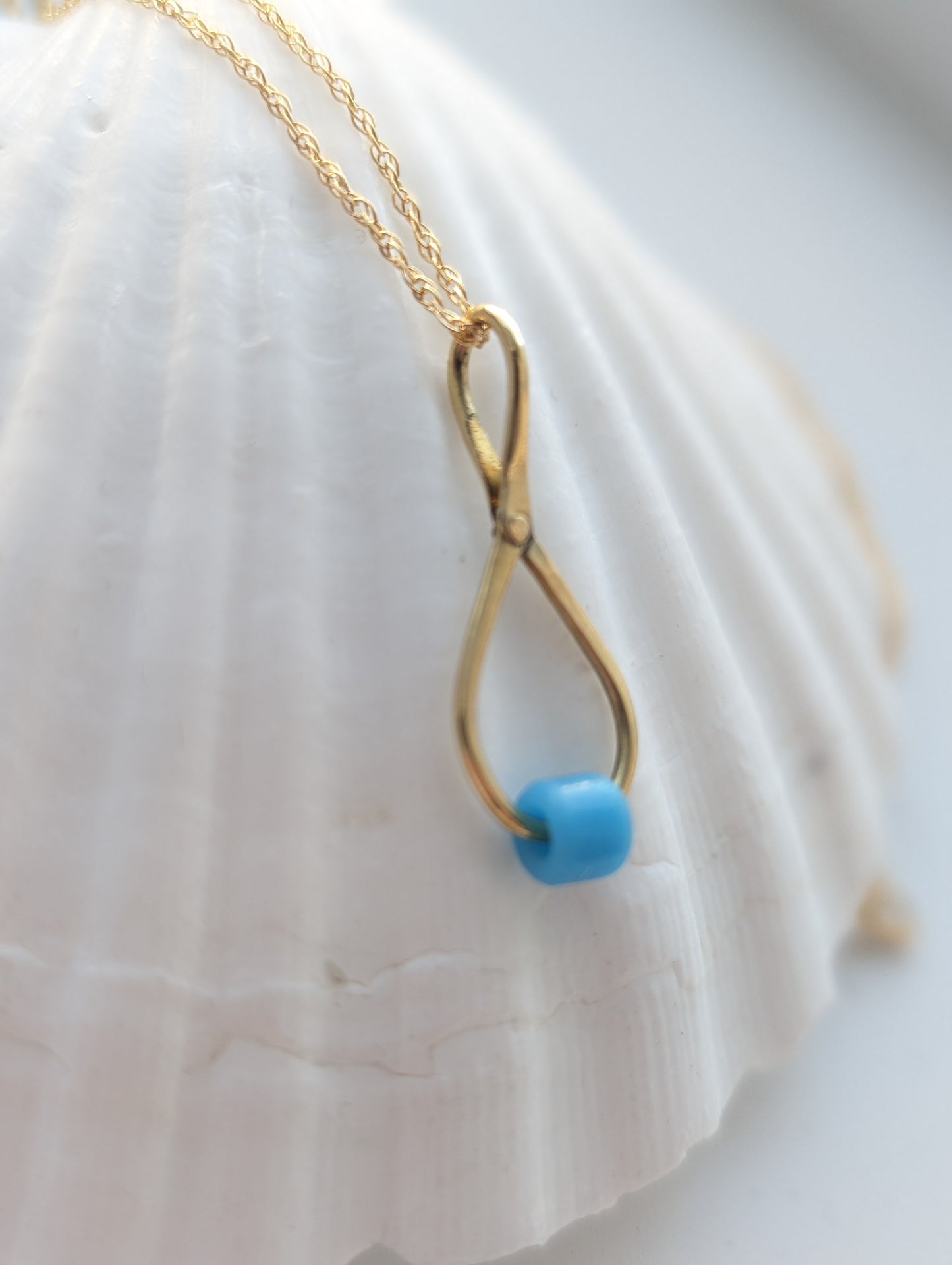 Glass Sea Bead on Riveted Brass Hoop Necklace