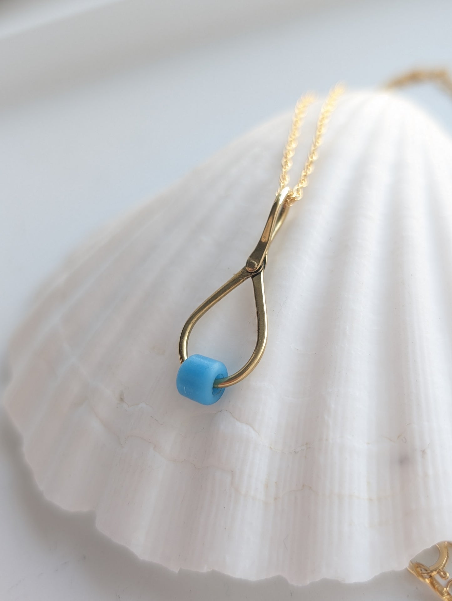 Glass Sea Bead on Riveted Brass Hoop Necklace