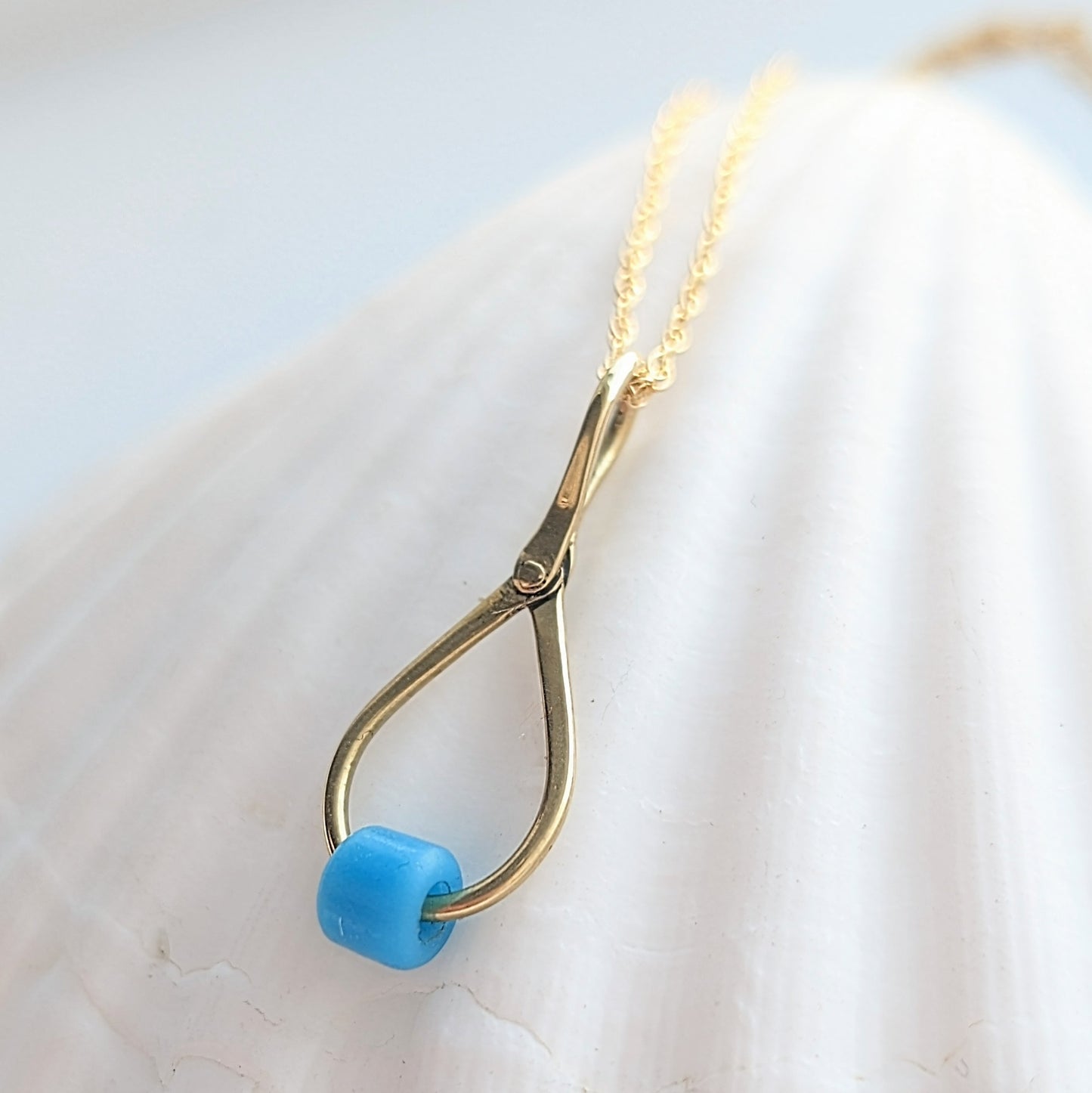 Glass Sea Bead on Riveted Brass Hoop Necklace