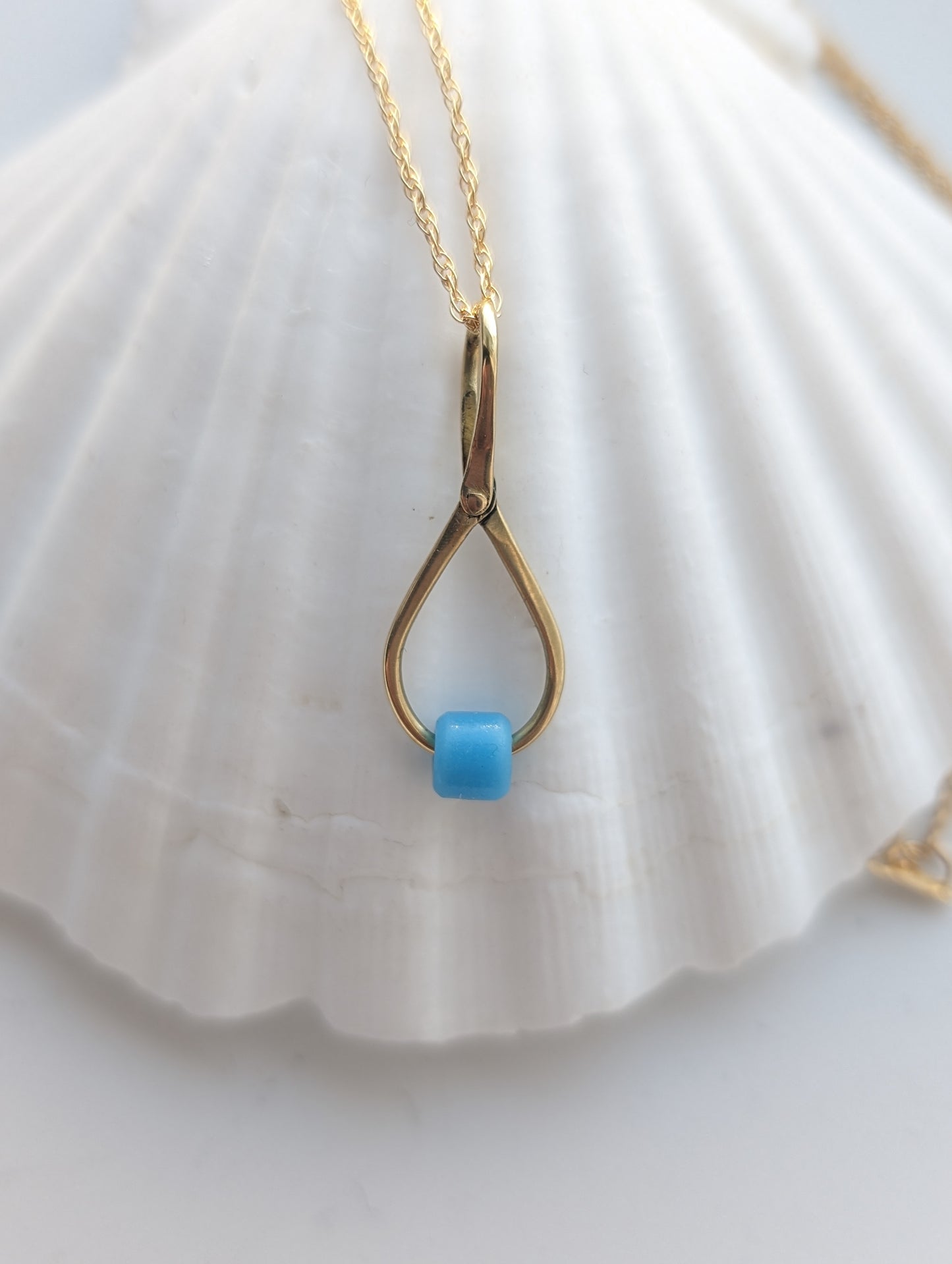 Glass Sea Bead on Riveted Brass Hoop Necklace