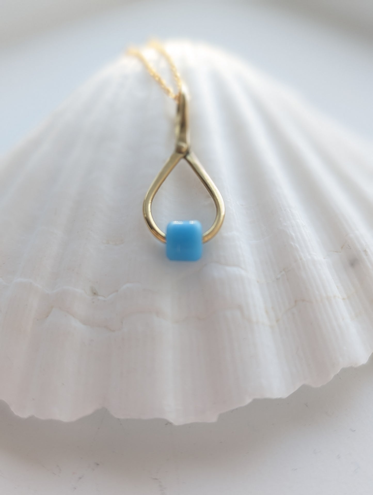 Glass Sea Bead on Riveted Brass Hoop Necklace