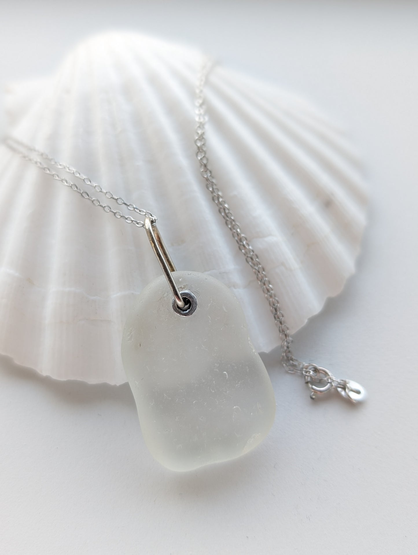 Riveted Sea Glass Silver Necklace