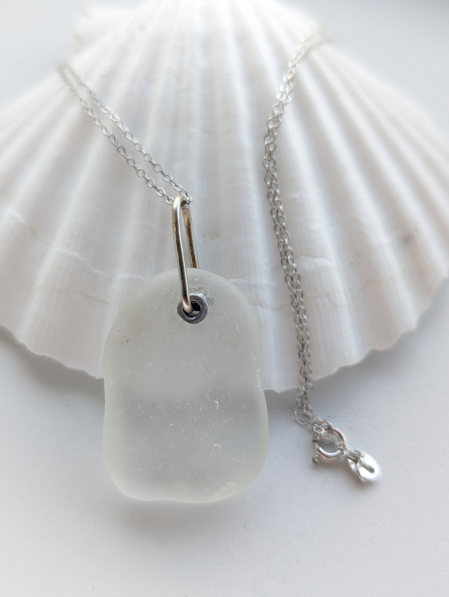 Riveted Sea Glass Silver Necklace