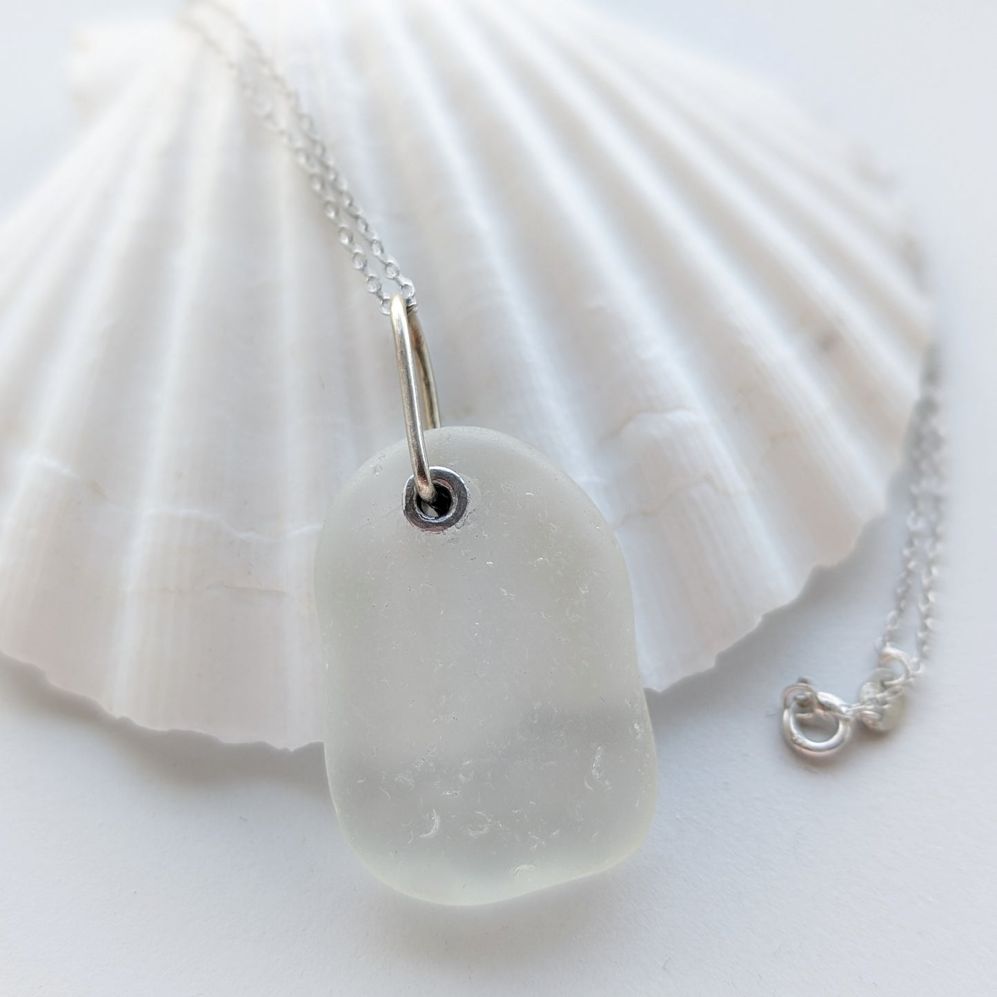 Riveted Sea Glass Silver Necklace