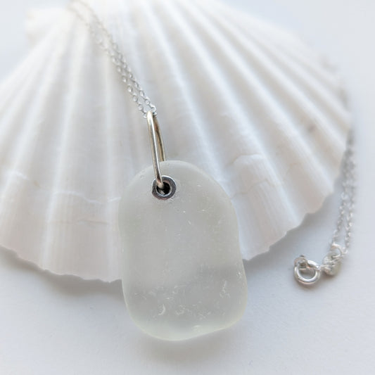 Riveted Sea Glass Silver Necklace