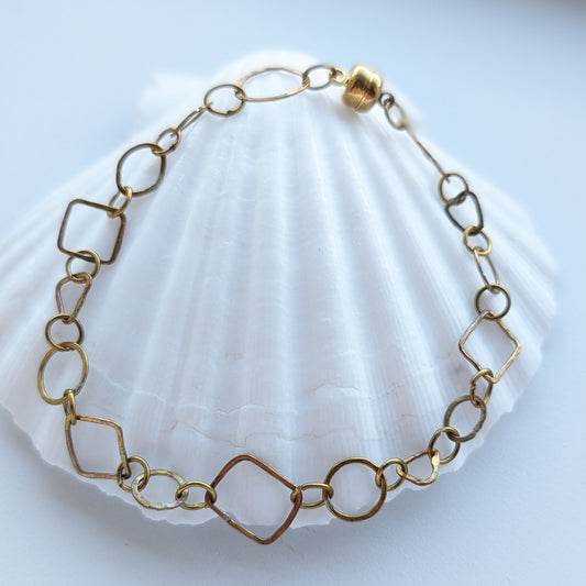 Brass Linked Bracelet with Magnetic Clasp - Large