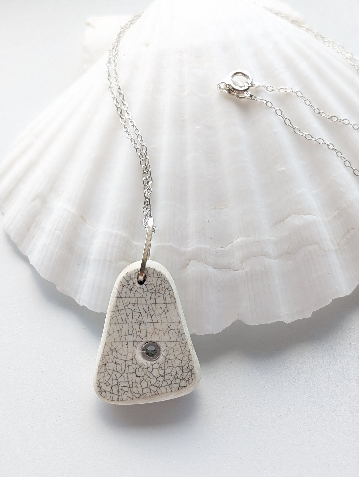 Riveted Crackled Sea Pottery Necklace