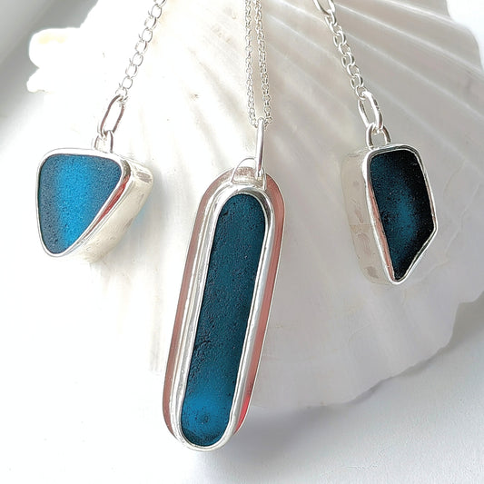 Teal Sea Glass Necklace & Earrings Set