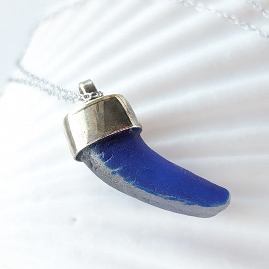 Sterling Silver Blue Glass Tusk Necklace