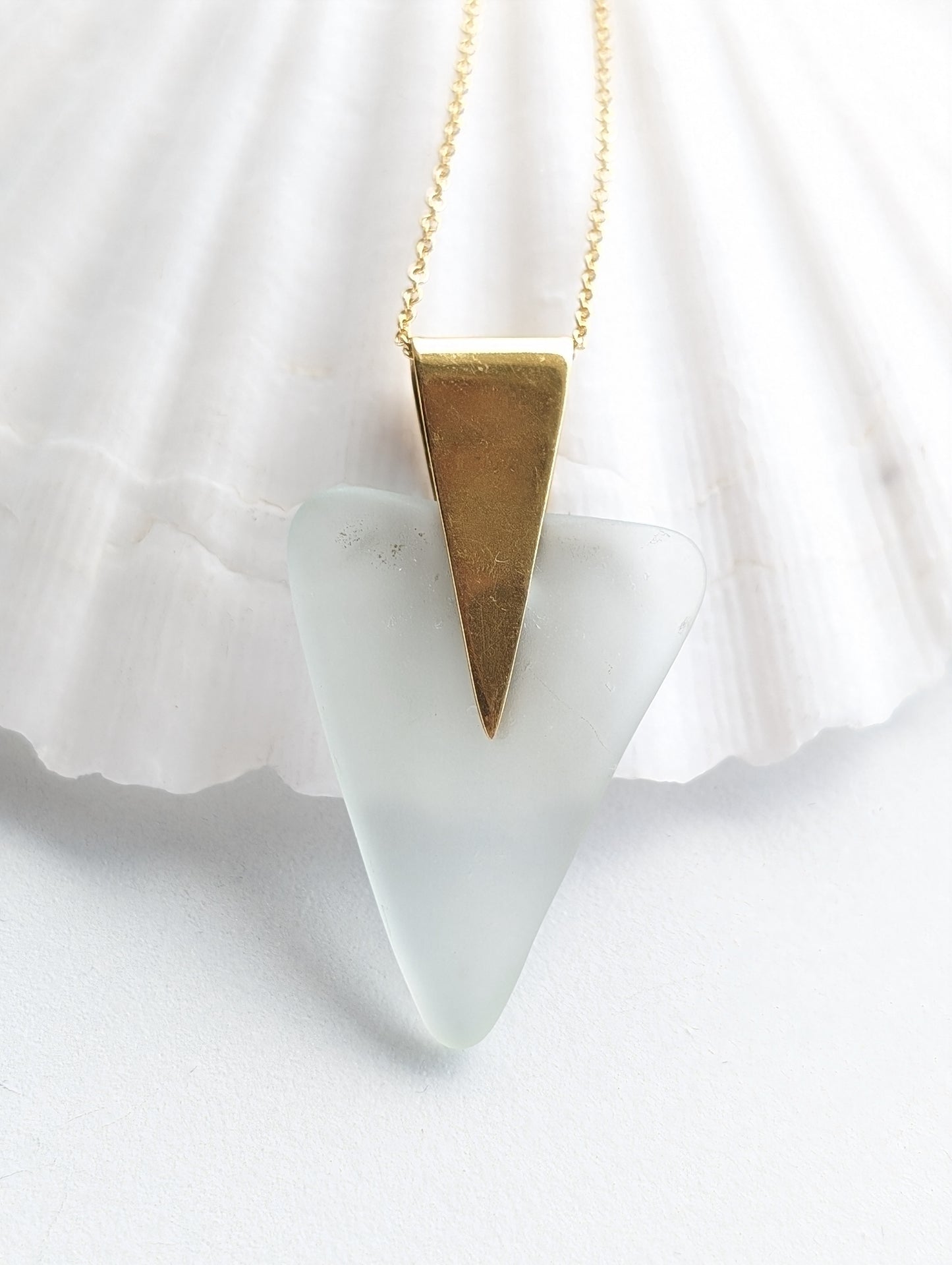 Water Element Sea Glass Brass Gold Filled Necklace