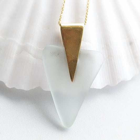 Water Element Sea Glass Brass Gold Filled Necklace