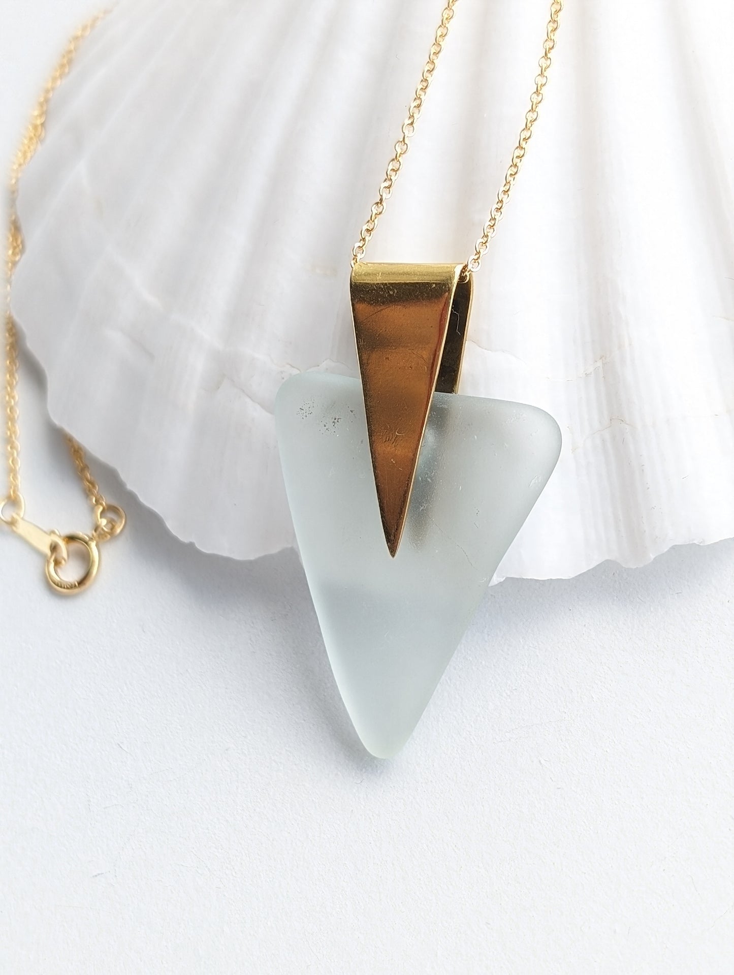 Water Element Sea Glass Brass Gold Filled Necklace