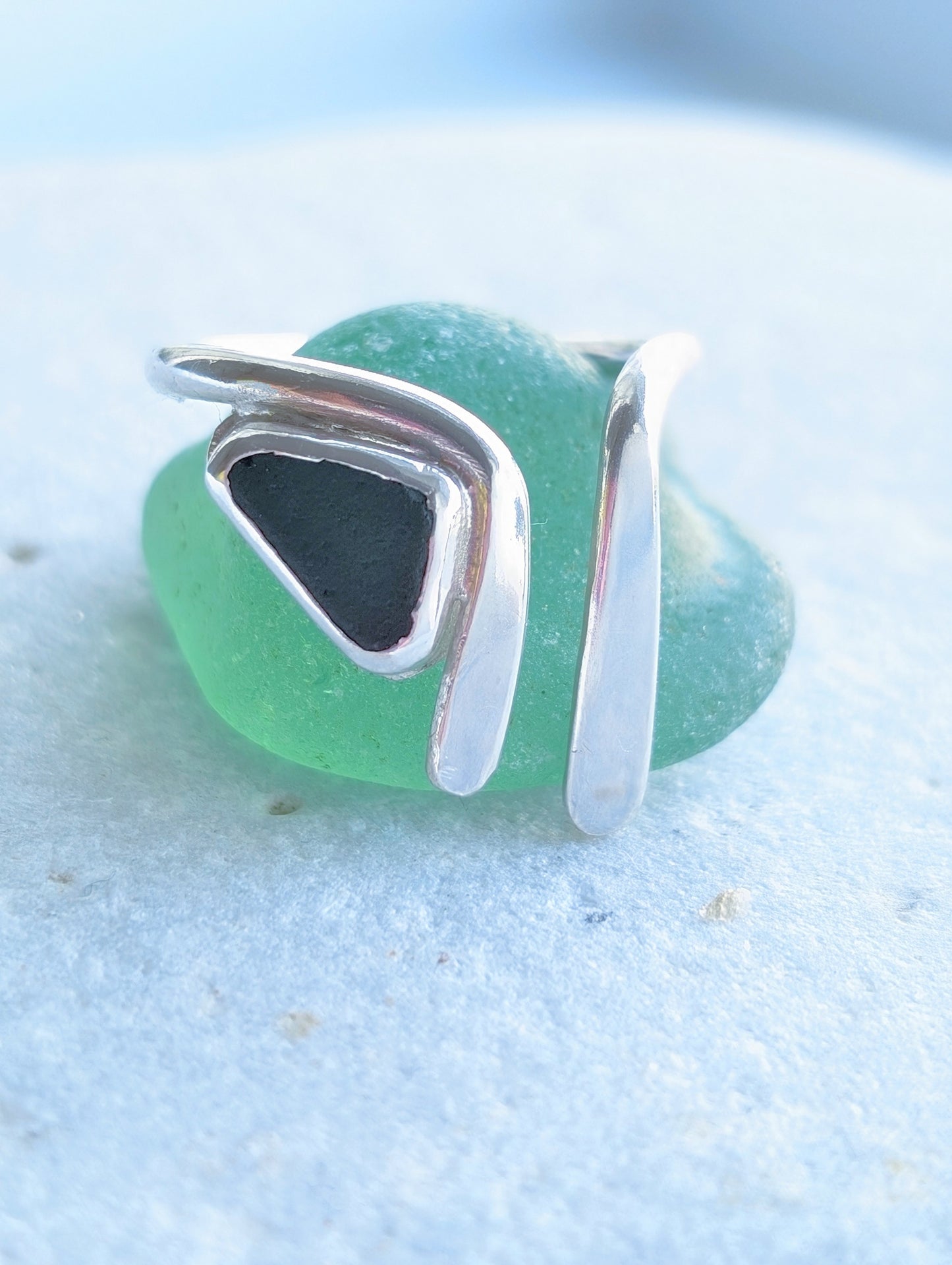 Wardie Bay Sterling Silver Green Adjustable Ring