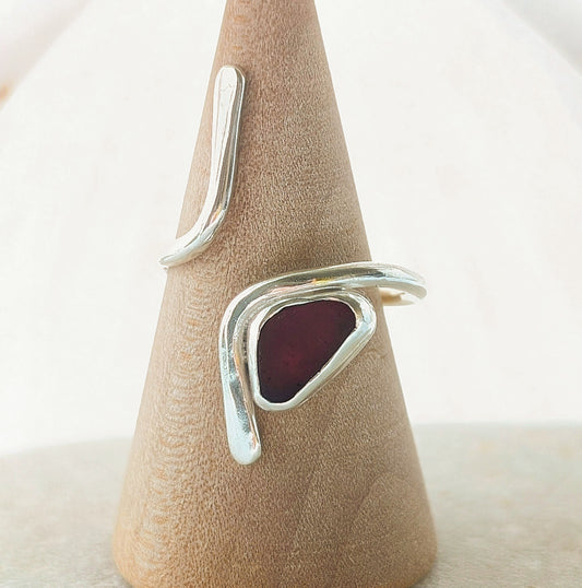 Wardie Bay Sterling Silver Red Adjustable Ring