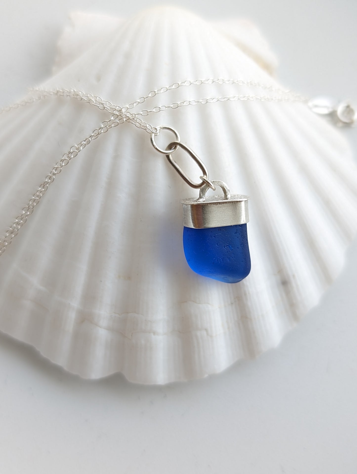 Cobalt Blue Edinburgh Sea Glass Sterling Silver Necklace