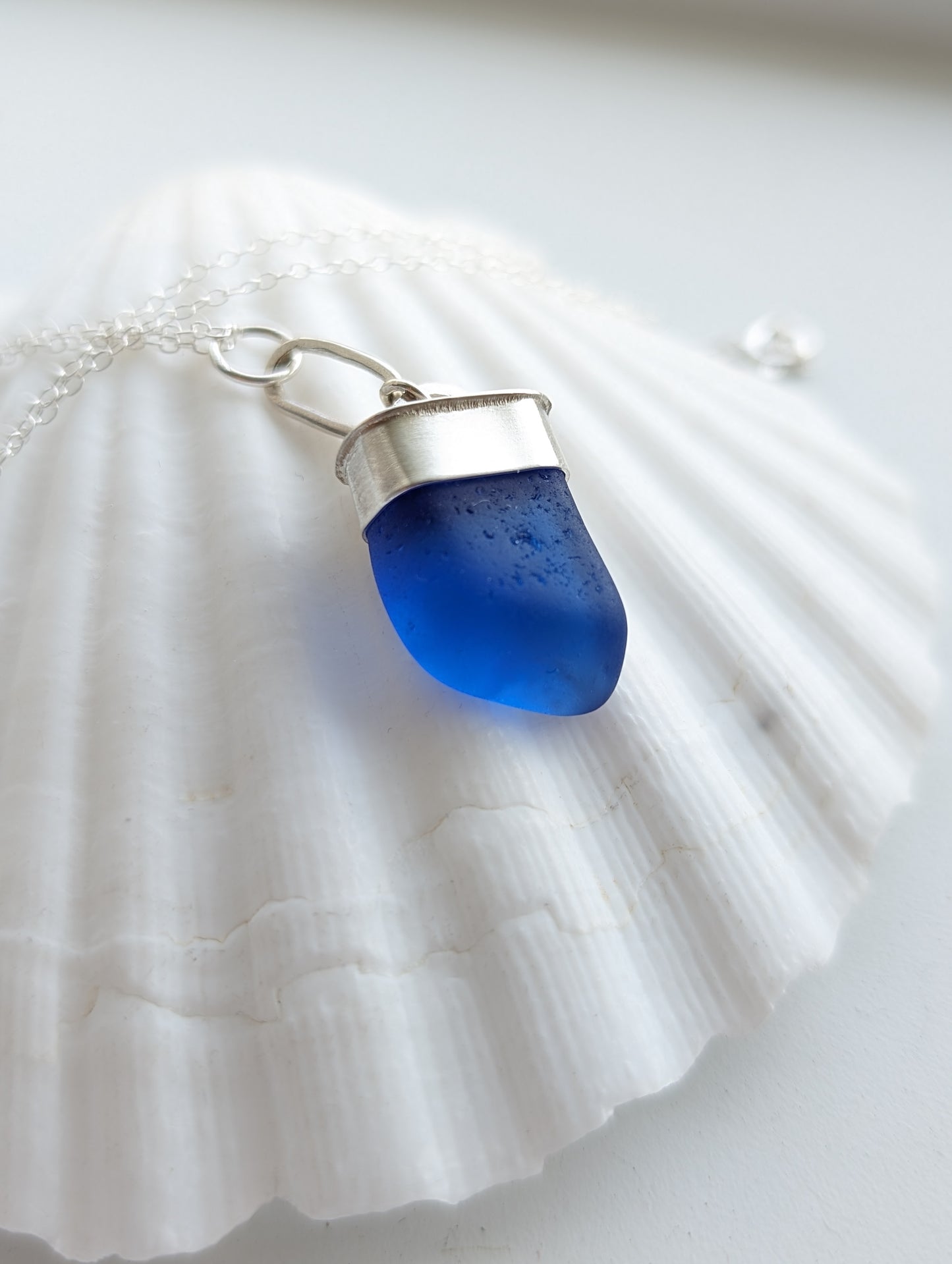 Cobalt Blue Edinburgh Sea Glass Sterling Silver Necklace