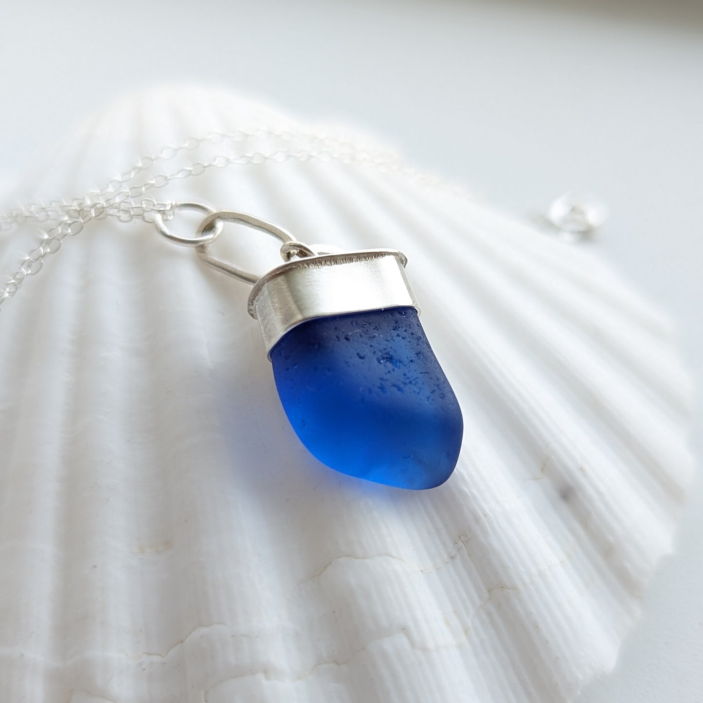 Cobalt Blue Edinburgh Sea Glass Sterling Silver Necklace