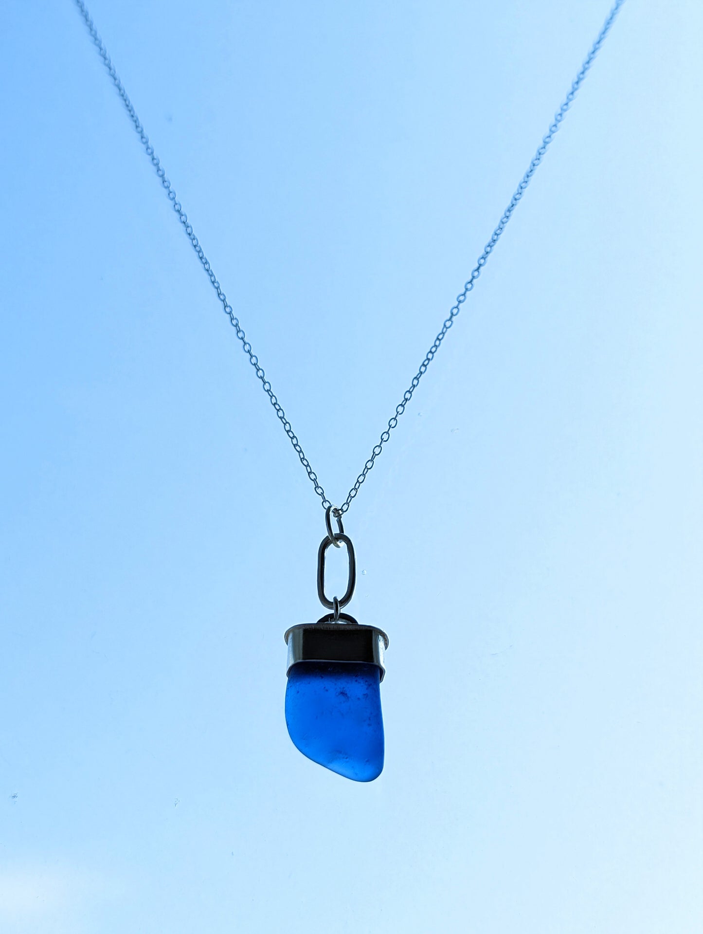 Cobalt Blue Edinburgh Sea Glass Sterling Silver Necklace