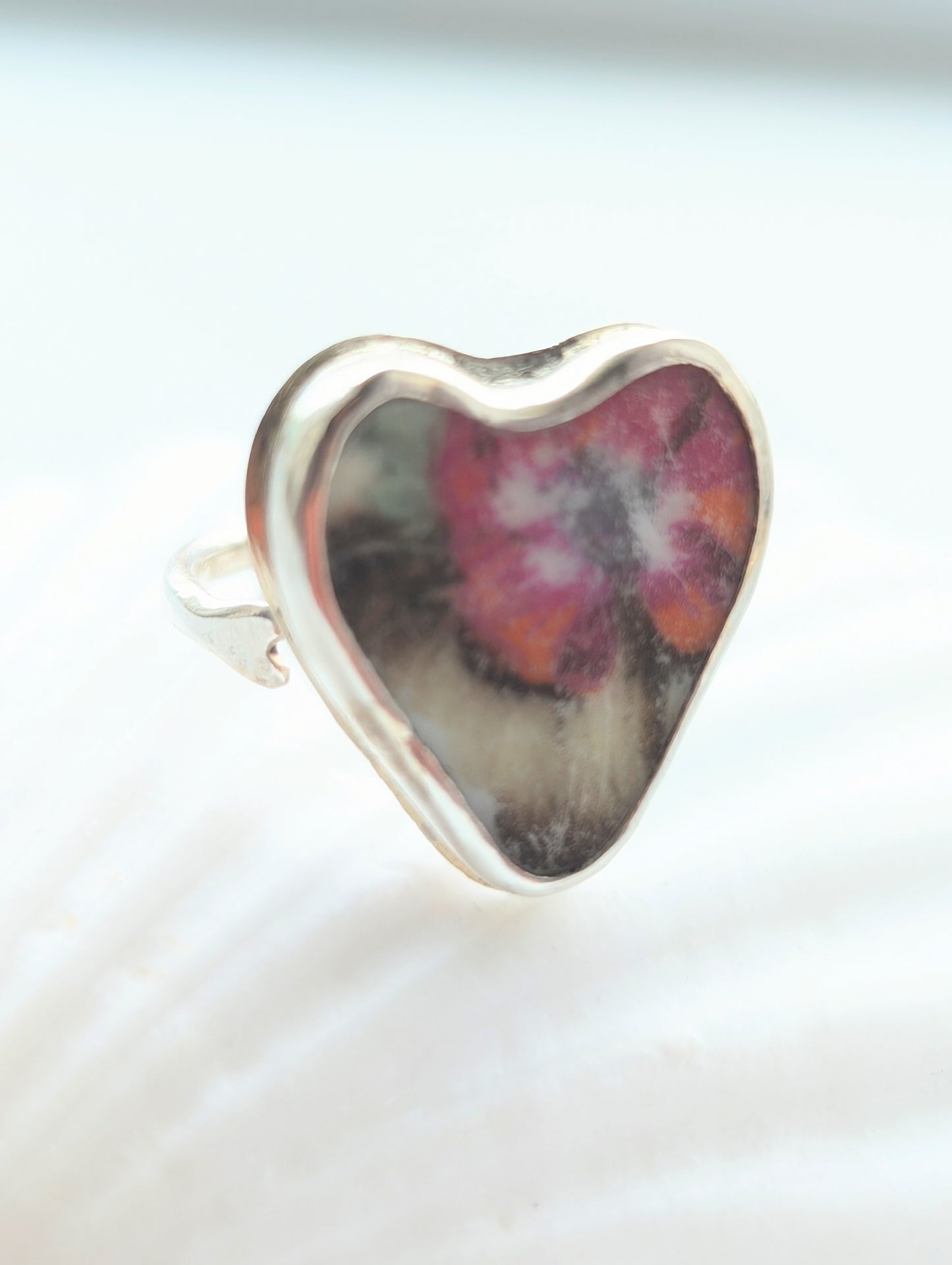 Heart-Shaped Sea Pottery Adjustable Silver Ring