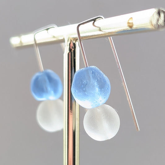 Blue Scottish Sea Bead Earrings in Sterling Silver