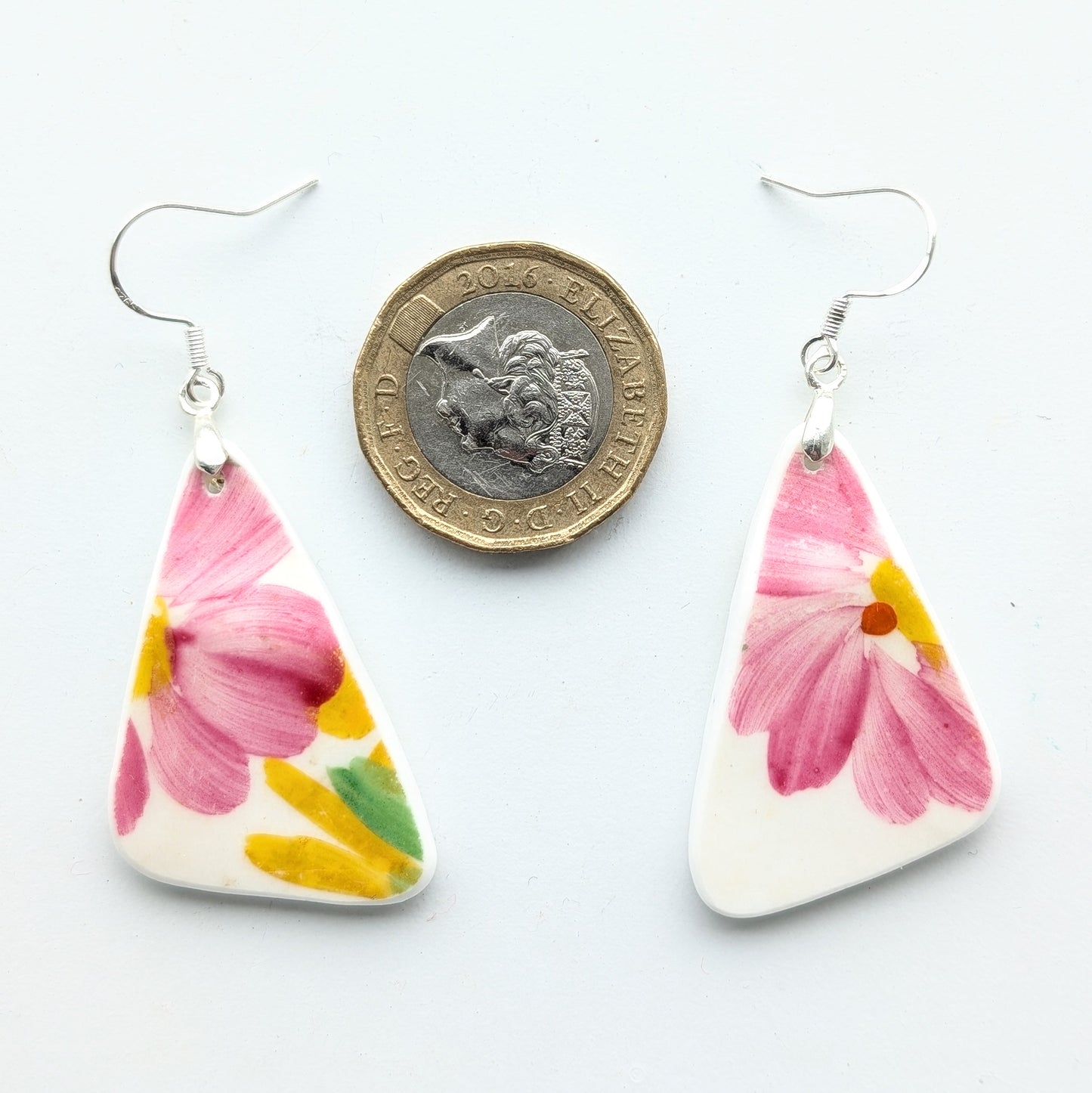 Floral Edinburgh Sea Pottery Earrings in Silver