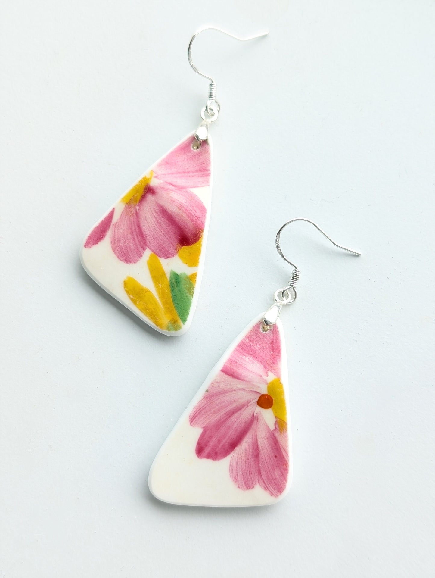 Floral Edinburgh Sea Pottery Earrings in Silver