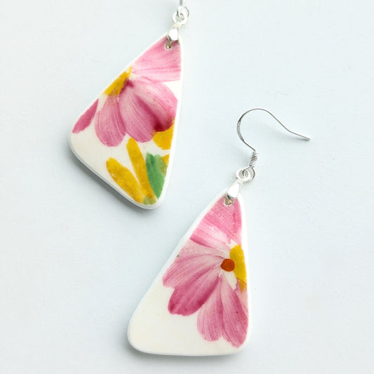 Floral Edinburgh Sea Pottery Earrings in Silver