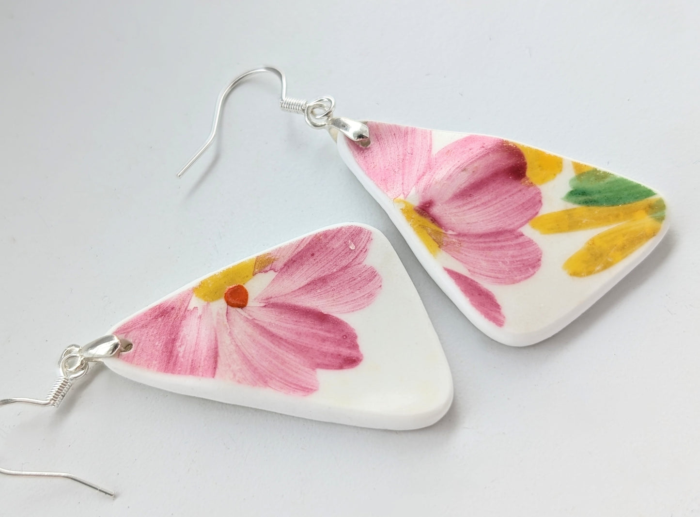 Floral Edinburgh Sea Pottery Earrings in Silver