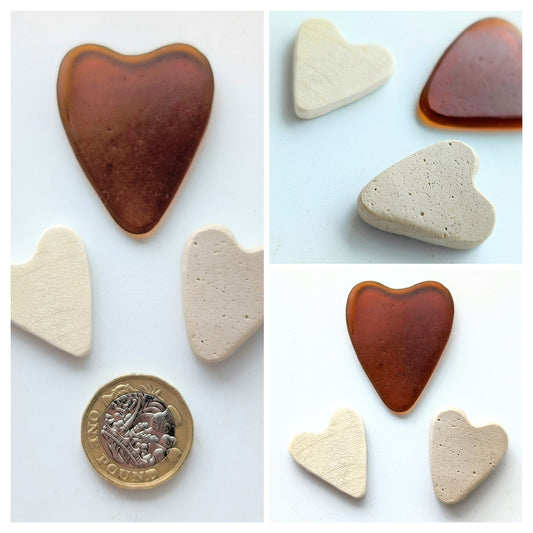 Hand-shaped Edinburgh Sea-Pieces. Sea Glass & Sea Pottery Hearts