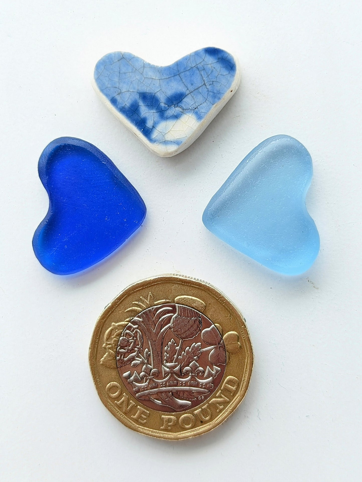 Hand-shaped Edinburgh Sea-Pieces. Sea Glass & Sea Pottery Hearts