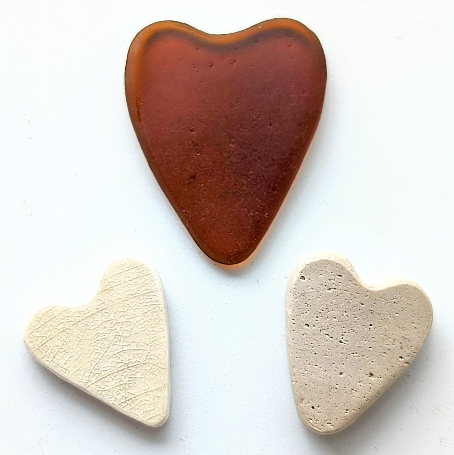 Hand-shaped Edinburgh Sea-Pieces. Sea Glass & Sea Pottery Hearts