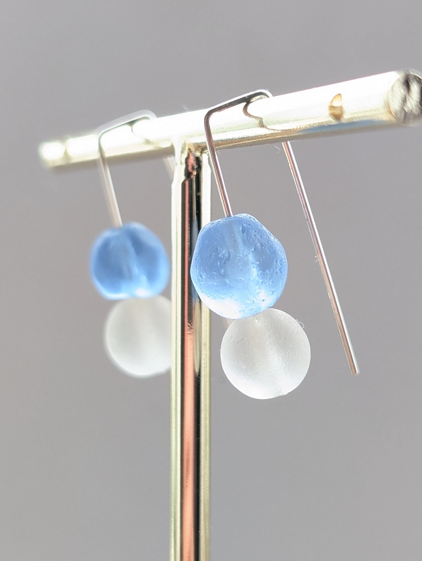 Blue Scottish Sea Bead Earrings in Sterling Silver