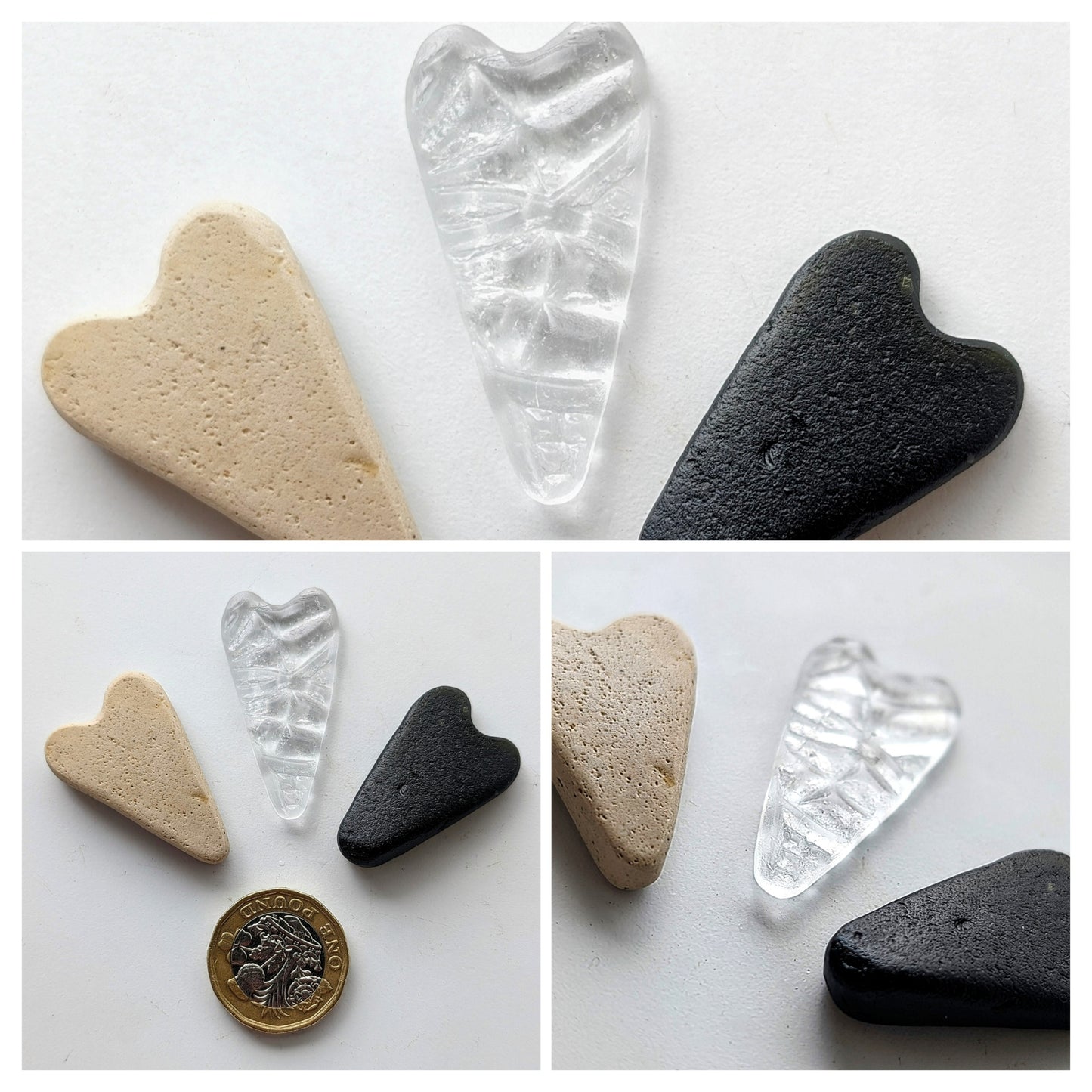 Hand-shaped Edinburgh Sea-Pieces. Sea Glass & Sea Pottery Hearts