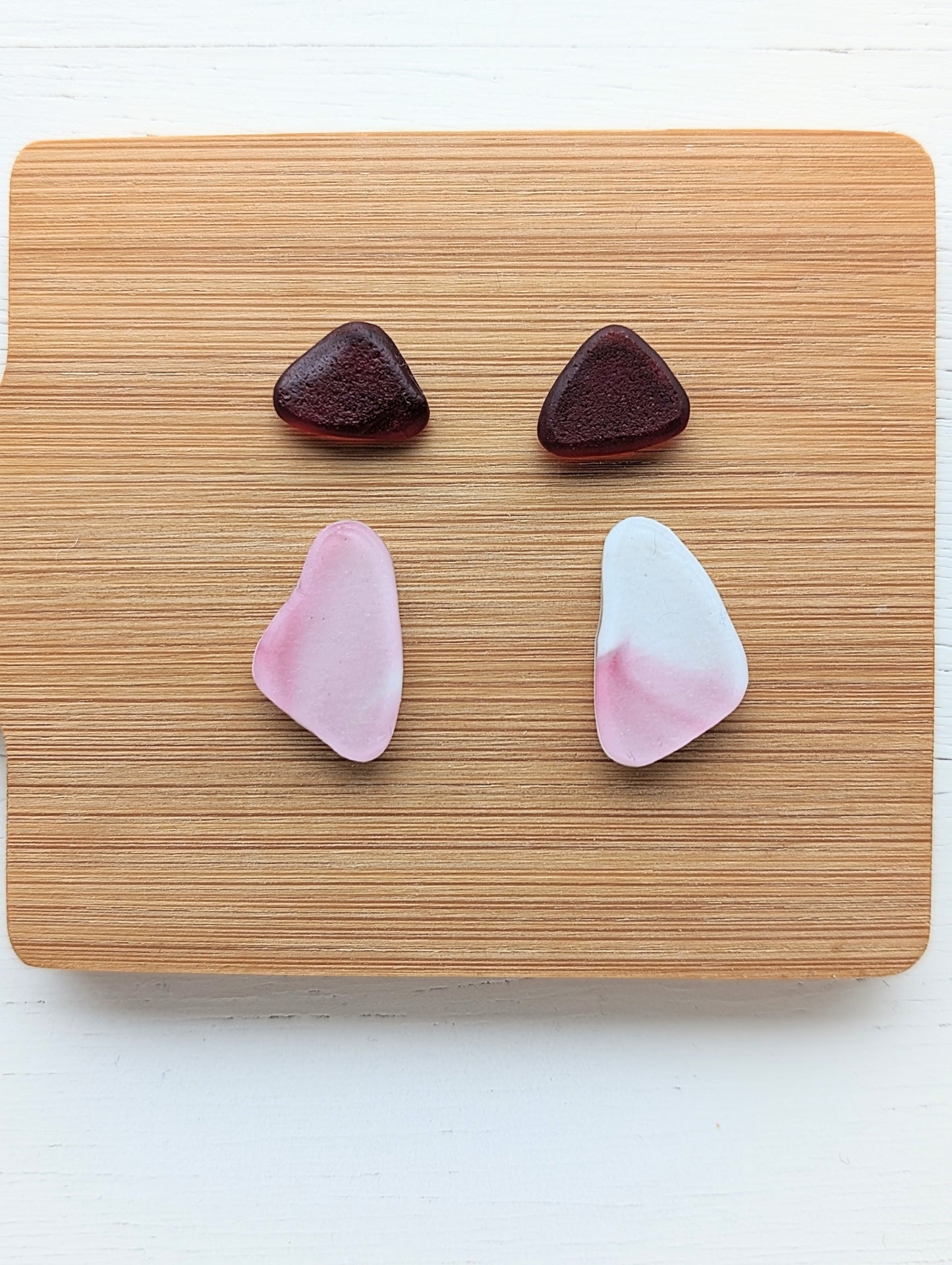 "Raspberry Ripple" odd pairs: Hand-shaped Edinburgh Sea-Pieces - Sea Glass & Sea Pottery