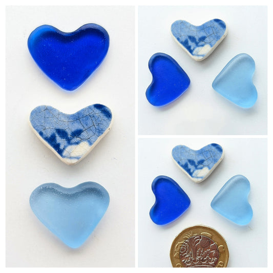 Hand-shaped Edinburgh Sea-Pieces. Sea Glass & Sea Pottery Hearts