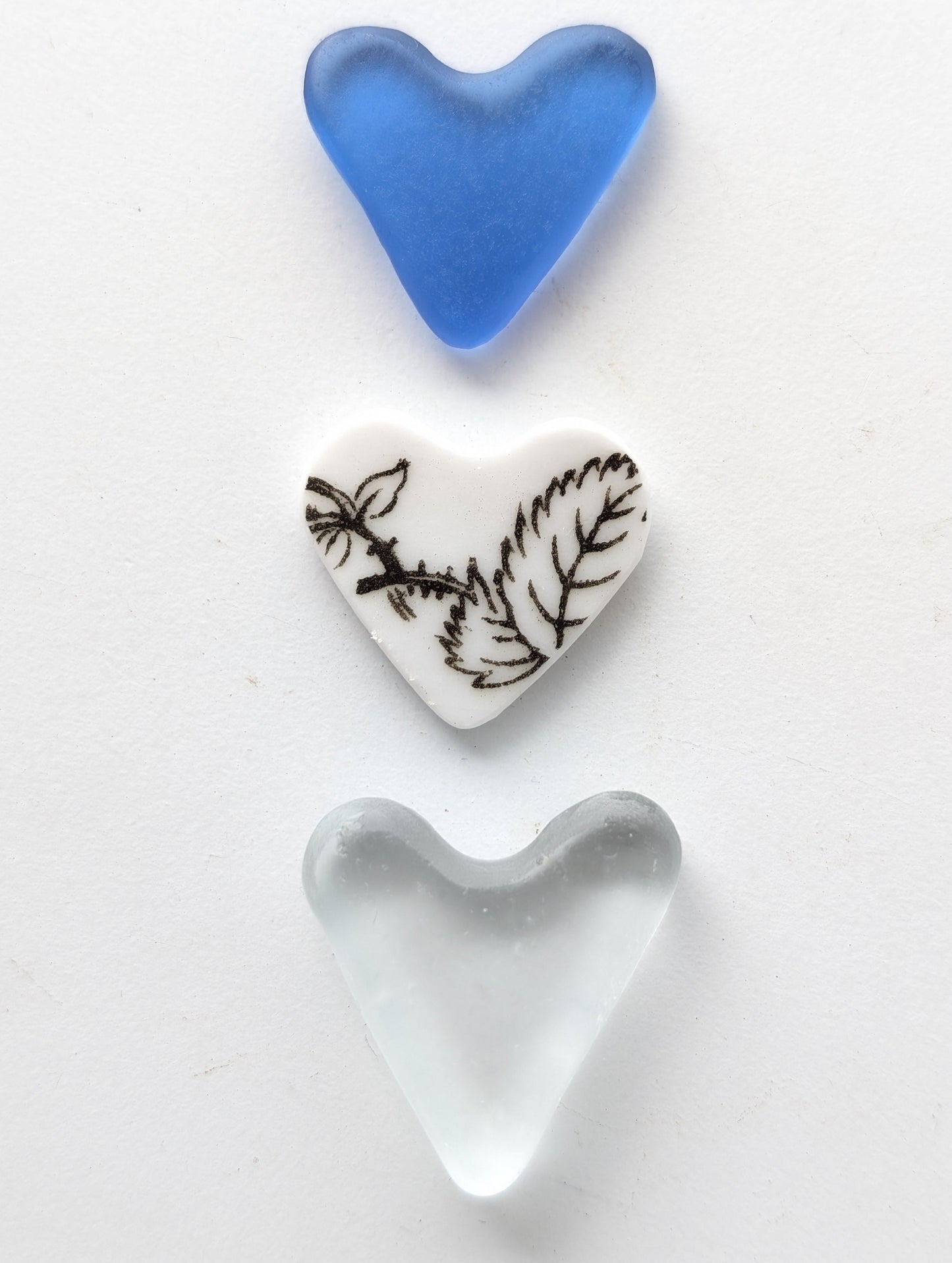 Hand-shaped Edinburgh Sea-Pieces. Sea Glass & Sea Pottery Hearts