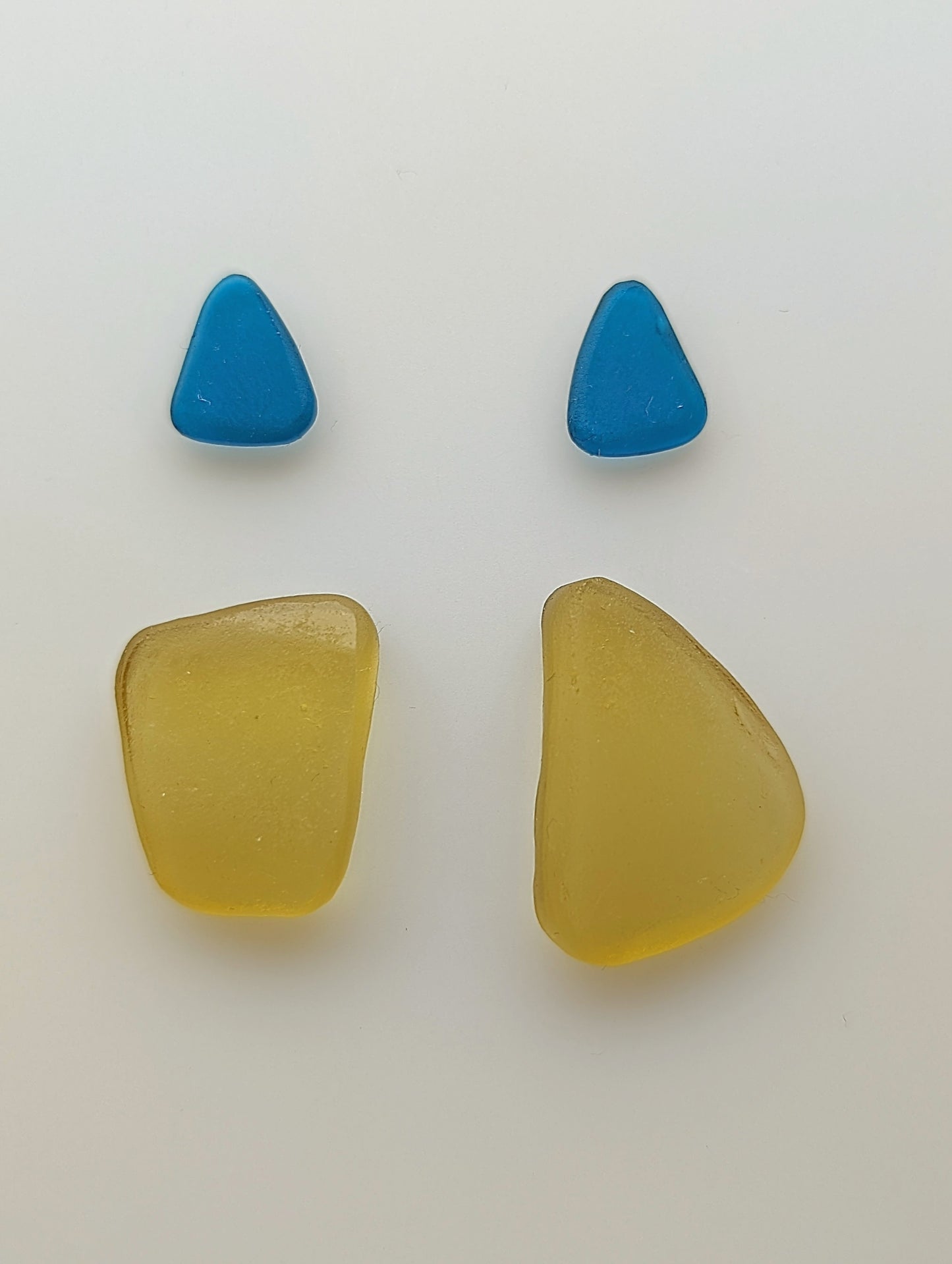 "Teal & Mustard" odd pairs: Hand-shaped Edinburgh Sea-Pieces - Sea Glass & Sea Pottery