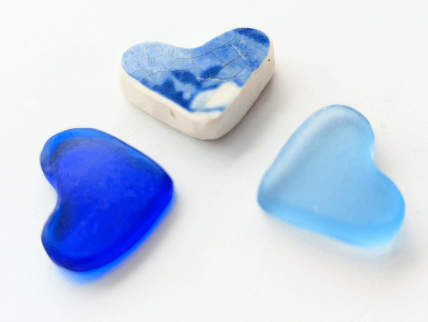 Hand-shaped Edinburgh Sea-Pieces. Sea Glass & Sea Pottery Hearts