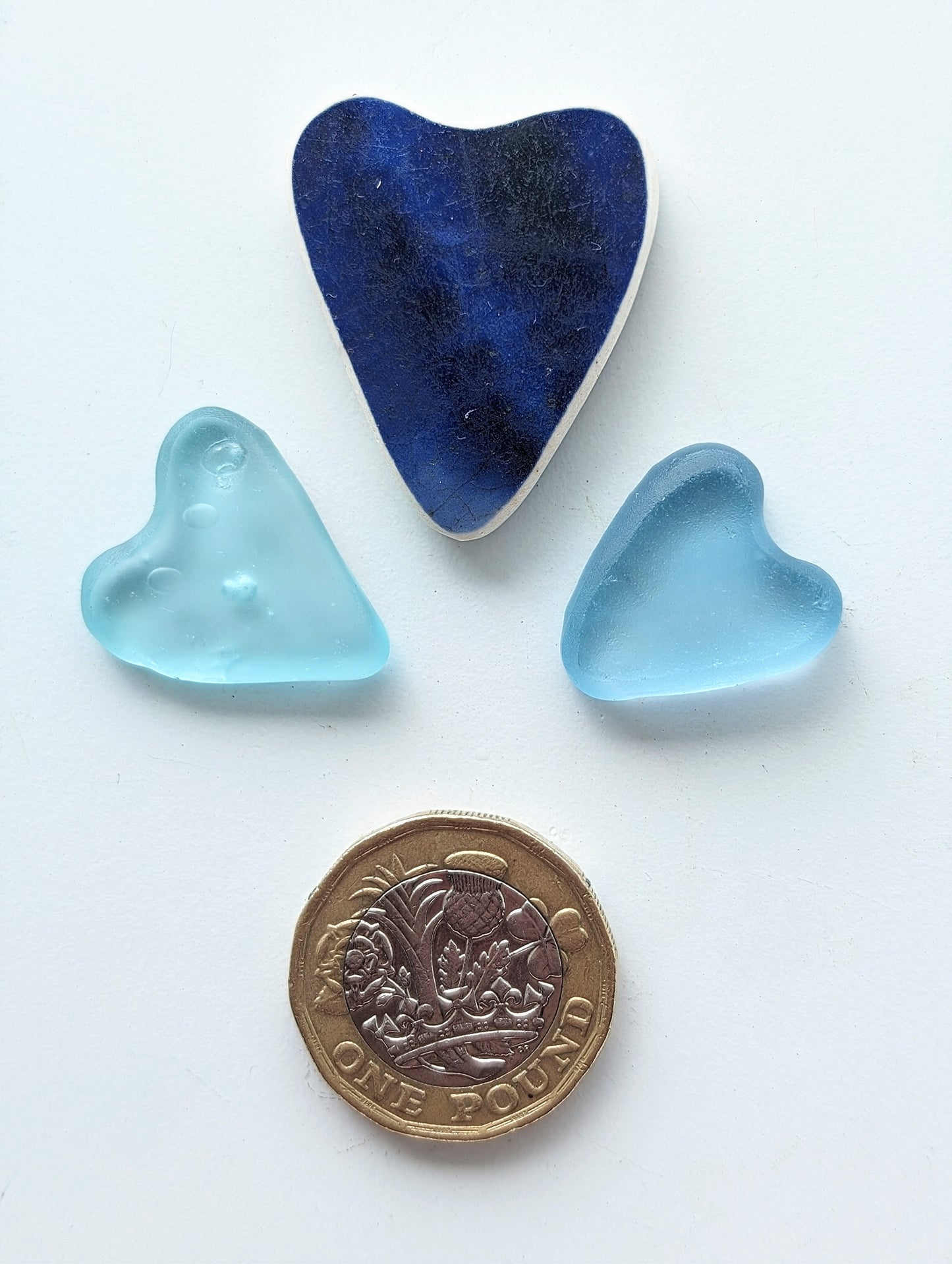 Hand-shaped Edinburgh Sea-Pieces. Sea Glass & Sea Pottery Hearts